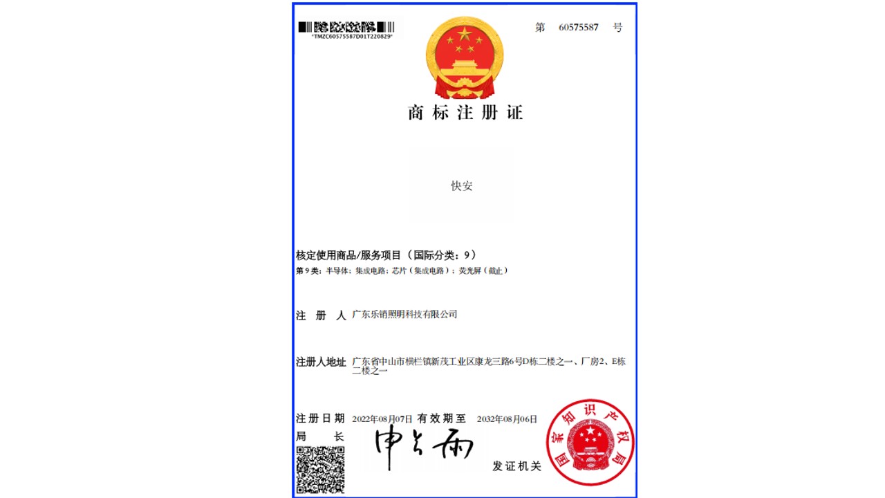 快安 核定使用商品/服务项目(国际分类:9)