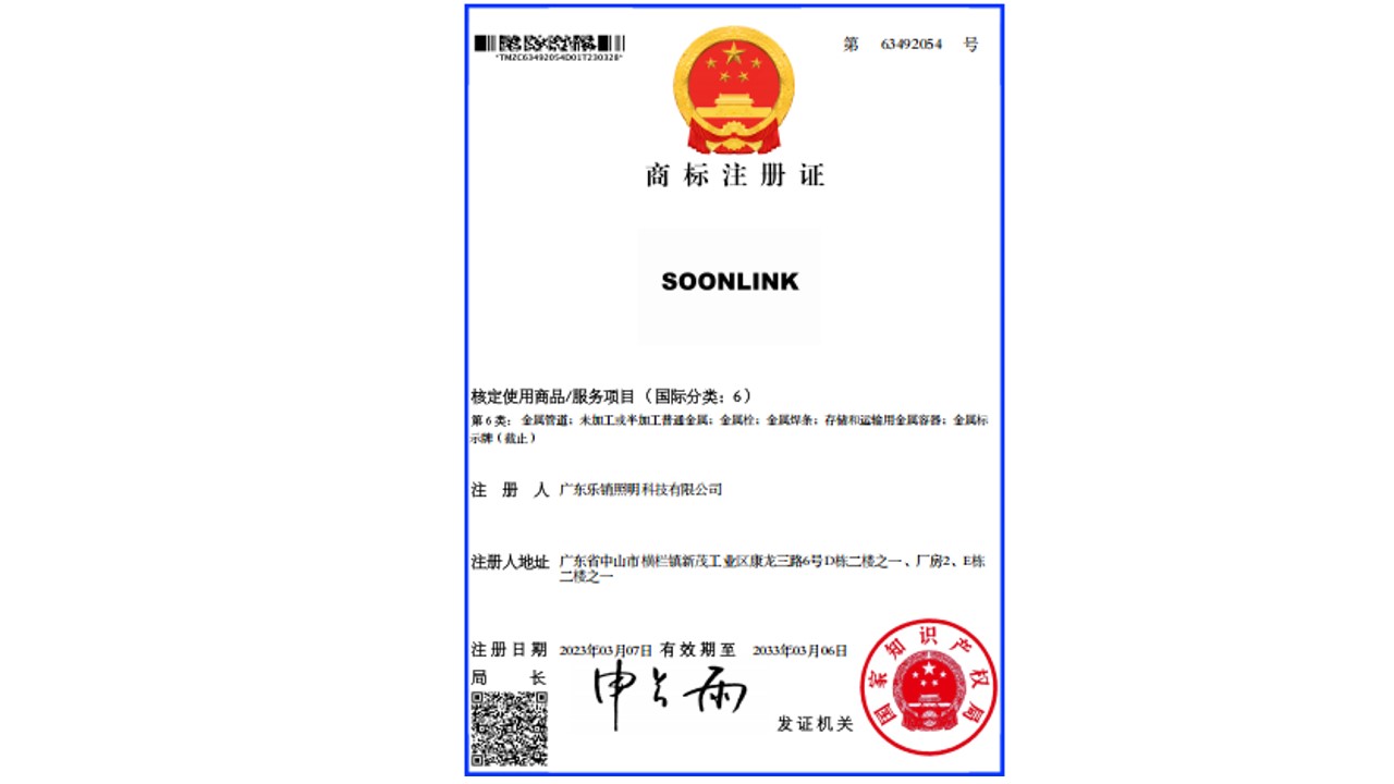SOONLINK 核定使用商品/服务项目(国际分类:6)